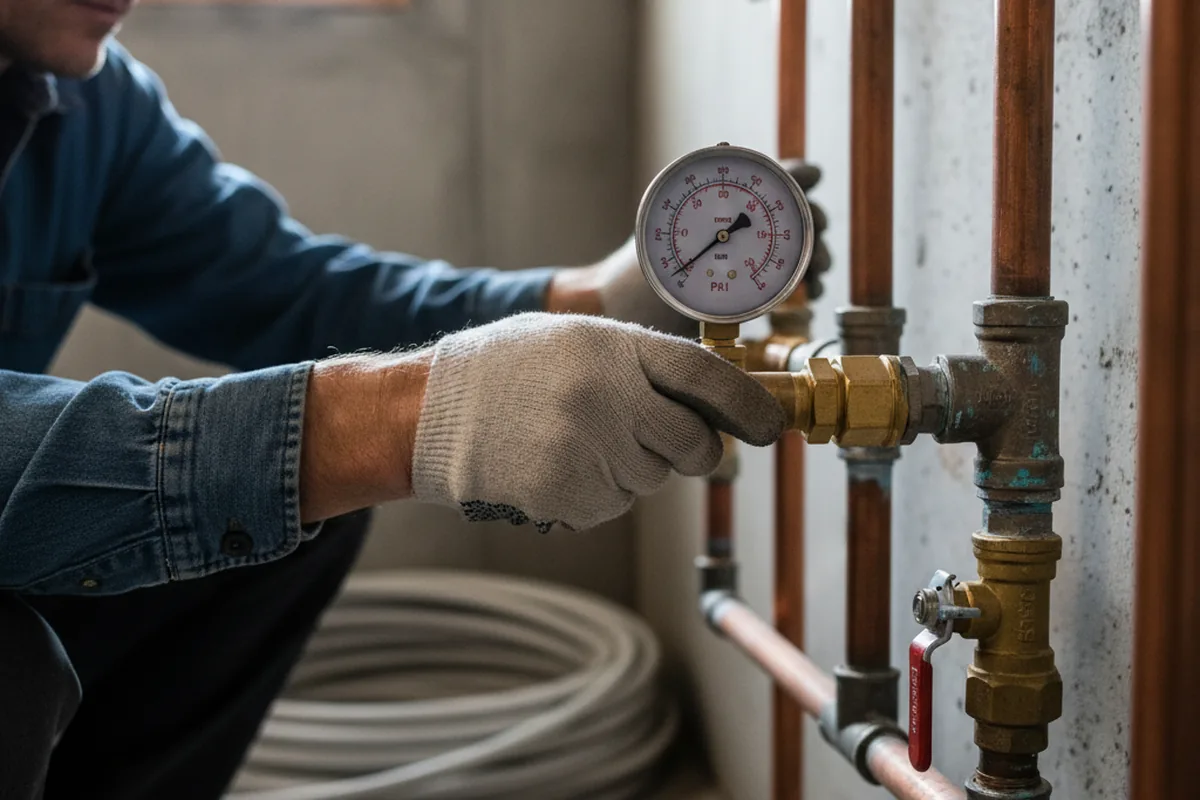 Pressure testing a repaired line during Water Line Repair in Hoffman